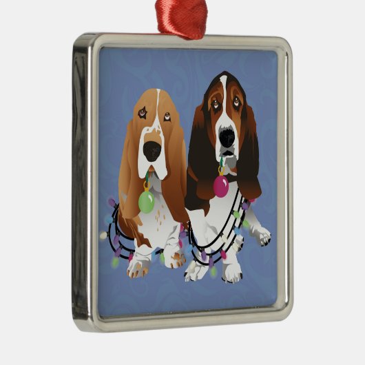 Basset Hound Peace Liebe Freude Weihnachtsdesign Silbernes Ornament (Rechts)
