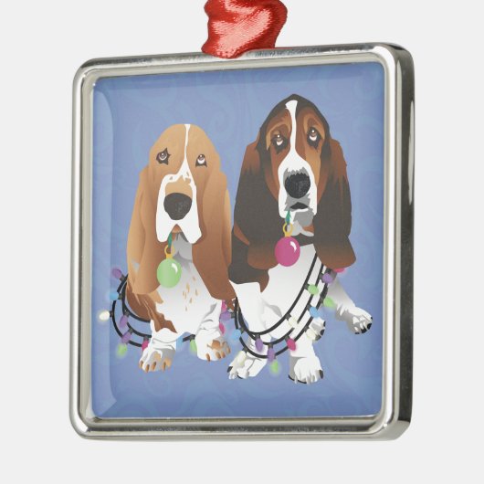 Basset Hound Peace Liebe Freude Weihnachtsdesign Silbernes Ornament (Links)