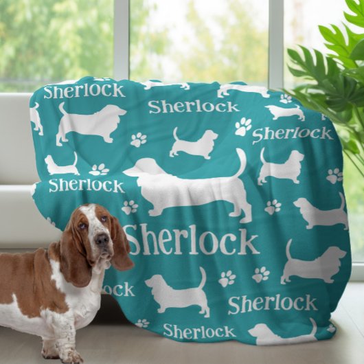 Basset Hound Personalisiert Hund Blanket Aquamarin Fleecedecke