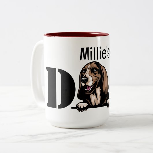 Basset Hound Personalisiert Peeking Vater Zweifarbige Tasse (Vorderseite Links)