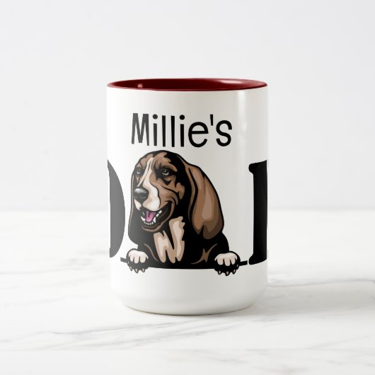 Basset Hound Personalisiert Peeking Vater Zweifarbige Tasse (Mittel)