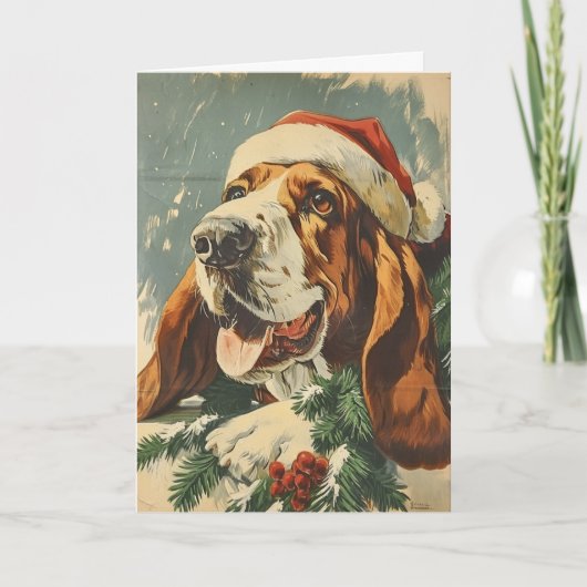 Basset Hound personalisierter Jahrgang Weihnachten (Vorderseite)