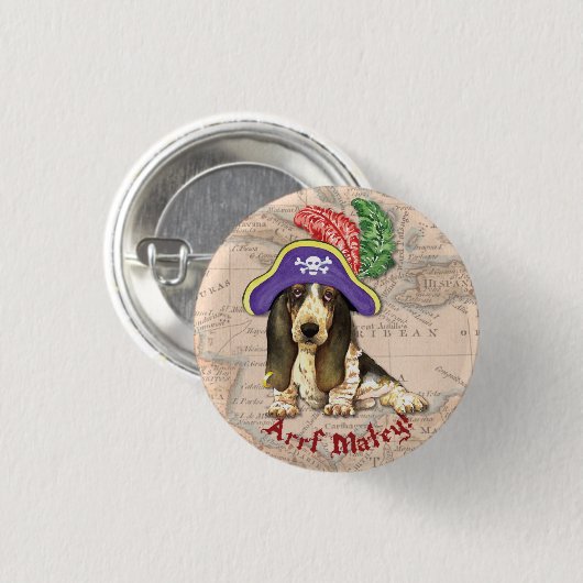Basset Hound Pirate Button (Vorne & Hinten)