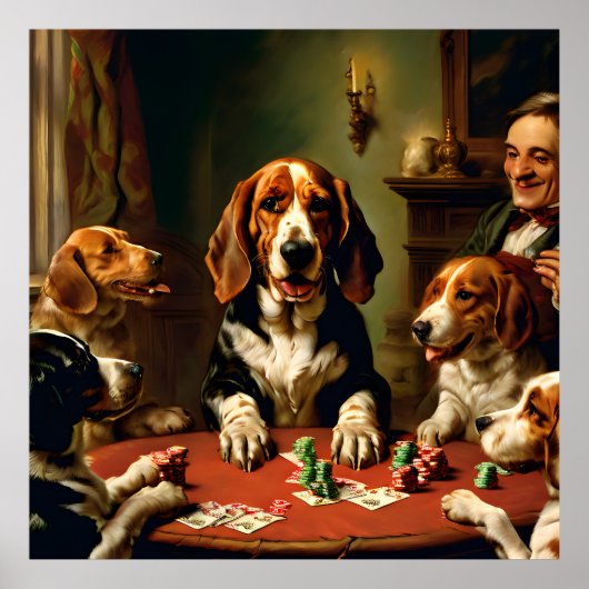 Basset Hound Playing Poker Vintag Portrait Poster (Vorne)