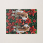 Basset Hound-Poinsettia-Weihnachten Puzzle (Horizontal)