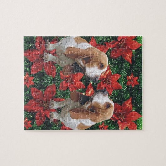 Basset Hound-Poinsettia-Weihnachten Puzzle (Horizontal)