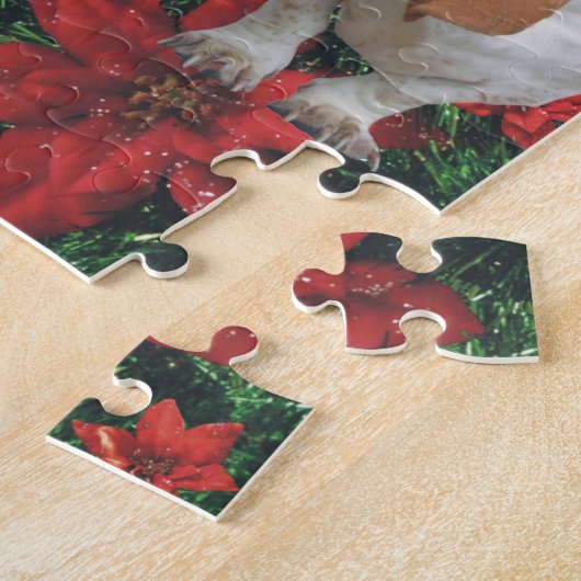 Basset Hound-Poinsettia-Weihnachten Puzzle (Seite)