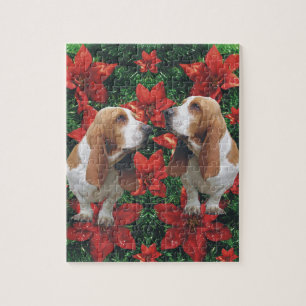 Basset Hound-Poinsettia-Weihnachten Puzzle