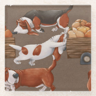 Basset Hound Pumpkin Harvest Pattern Glasuntersetzer