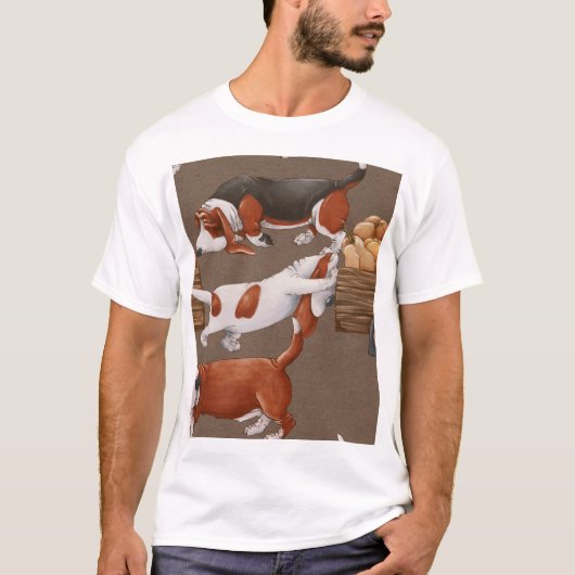 Basset Hound Pumpkin Harvest Pattern T-Shirt (Vorderseite)