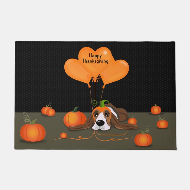 Basset Hound Pumpkin Hat Fußmatte (Vorderseite)
