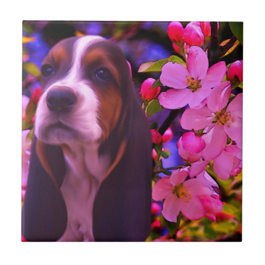 Basset Hound Puppy Dog Art Fliese (Vorderseite)