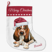 Basset Hound Puppy Snowflake Muster Großer Weihnachtsstrumpf (Vorderseite)