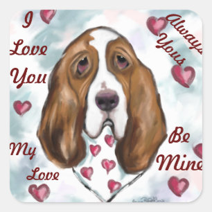 BASSET HOUND QUADRATISCHER AUFKLEBER