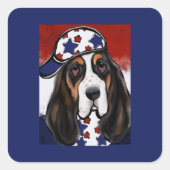Basset Hound Quadratischer Aufkleber (Vorderseite)