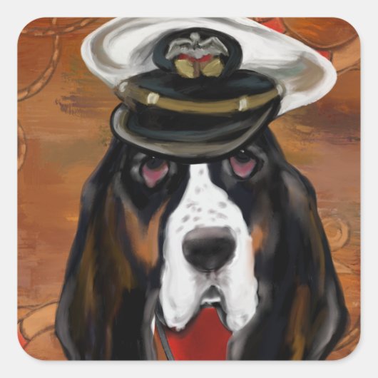 BASSET HOUND QUADRATISCHER AUFKLEBER (Vorderseite)