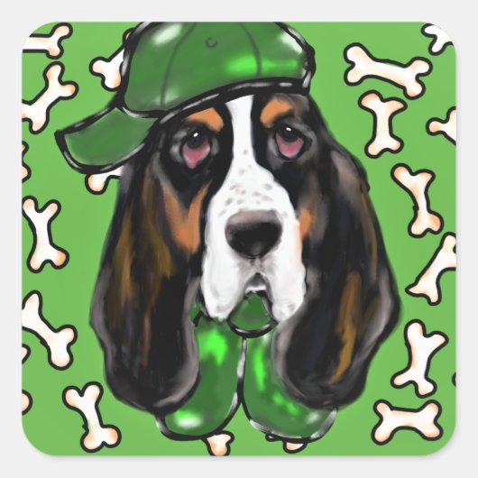 Basset Hound Quadratischer Aufkleber (Vorderseite)
