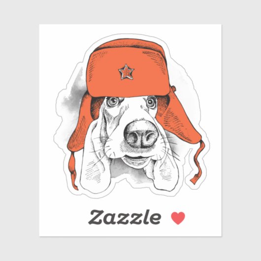 Basset Hound | Red Ushanka Hat Aufkleber (Blatt)