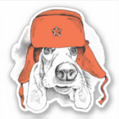 Basset Hound | Red Ushanka Hat Aufkleber (Vorderseite)