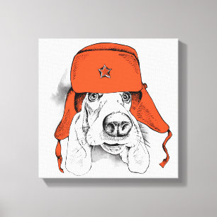Basset Hound Red Ushanka Hat Leinwanddruck
