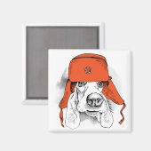 Basset Hound | Red Ushanka Hat Magnet (Vorderseite/Rückseite)