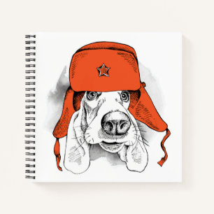 Basset Hound Red Ushanka Hat Notizblock