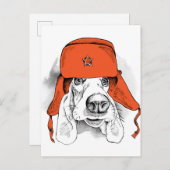 Basset Hound | Red Ushanka Hat Postkarte (Vorne/Hinten)