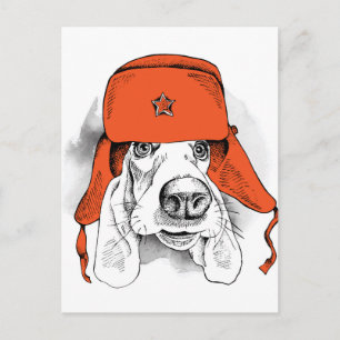 Basset Hound   Red Ushanka Hat Postkarte