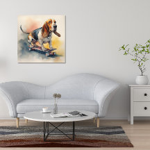 Basset Hound Reiten Skateboard