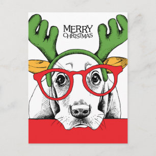 Basset Hound Rentier Postkarte