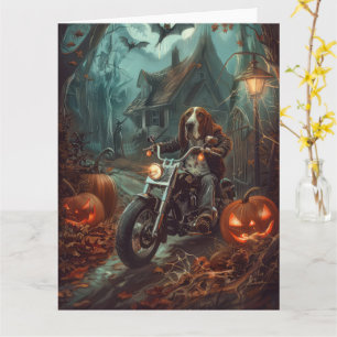 Basset Hound Riding Motorrad Halloween Beängstigen Karte
