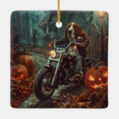 Basset Hound Riding Motorrad Halloween Beängstigen Keramikornament (Rückseite)
