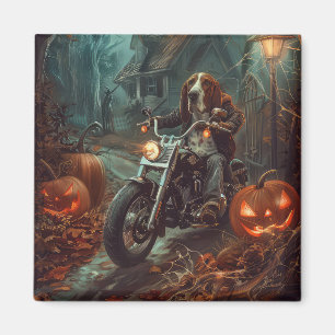 Basset Hound Riding Motorrad Halloween Beängstigen Magnet