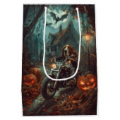 Basset Hound Riding Motorrad Halloween Beängstigen Mittlere Geschenktüte (Rückseite)