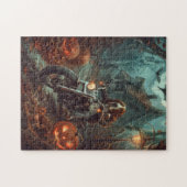 Basset Hound Riding Motorrad Halloween Beängstigen Puzzle (Horizontal)