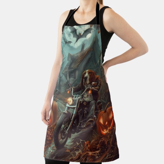 Basset Hound Riding Motorrad Halloween Beängstigen Schürze (InSitu)