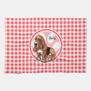 Basset Hound; Rot und Weiß Gingham Geschirrtuch