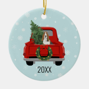 Basset Hound rote Truck Weihnachten Keramik Ornament