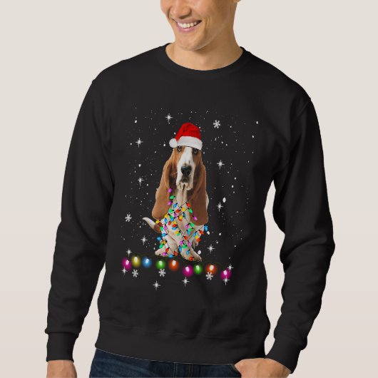 Basset hound  Santa Hat Xmas Lights Christmas Sweatshirt (Vorderseite)