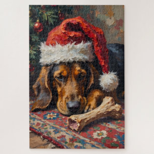 Basset Hound schläft nach Weihnachtsfestmahl-Hut Puzzle