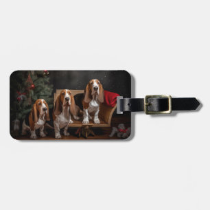 Basset Hound Schneebedeckter Schlitten Weihnachtsd Gepäckanhänger