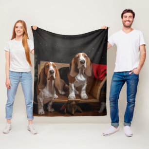 Basset Hound Schneeschlitten Weihnachtsdekoration  Fleecedecke