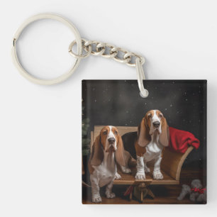 Basset Hound Schneeschlitten Weihnachtsdekoration  Schlüsselanhänger