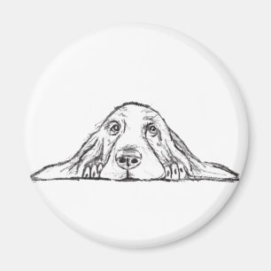 Basset Hound Schwarz Weiß einfache Welpenaugen Magnet