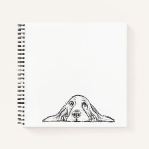 Basset Hound schwarz weiß einfache Welpenaugen Notizblock
