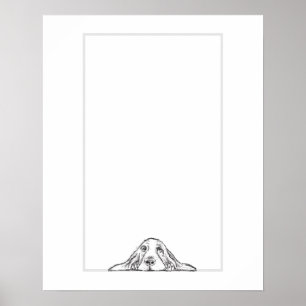 Basset Hound Schwarz Weiß einfache Welpenaugen  Poster