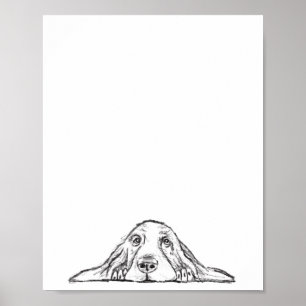 Basset Hound schwarz weiß einfache Welpenaugen Poster