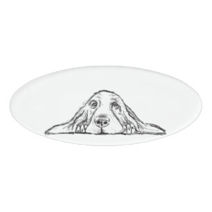 Basset Hound schwarz weiß einfaches Hundewelpen Au Namenschild