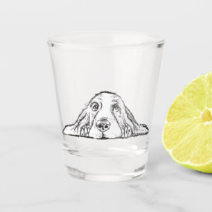 Basset Hound schwarz weiß einfaches Hundewelpen Au Schnapsglas
