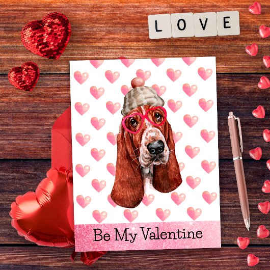 Basset Hound sei mein Valentinstag Feiertagspostkarte